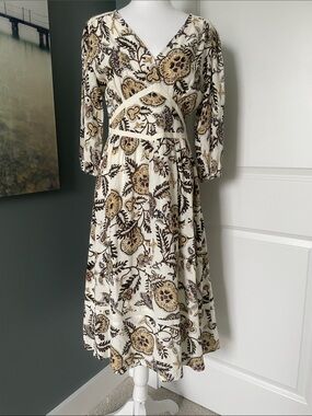 NWT ba&sh Cream Midi Dress with tan/brown/other  print
